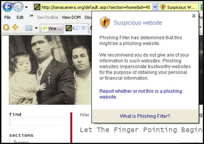 ie7 phishing warning for this website