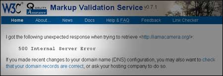 W3C screenshot stating "Internal Server Error 500"
