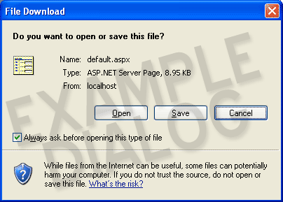 Unknown file type dialog box asking: Do you Want to open or save this file?